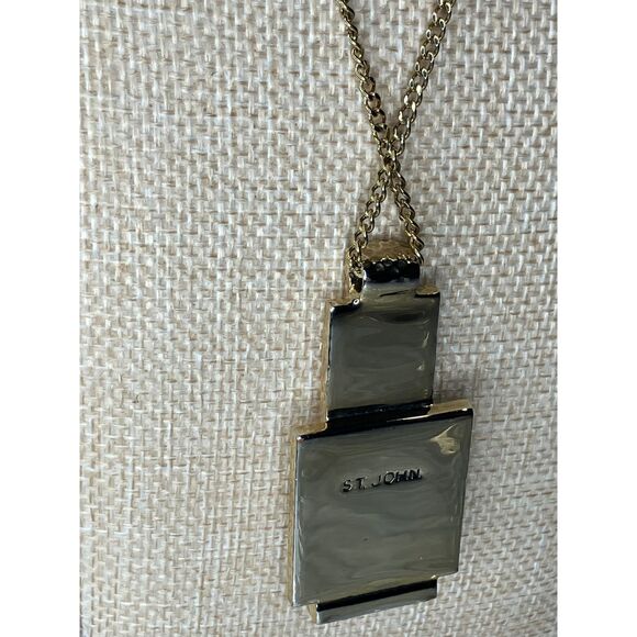 St. John Art Deco Geometric Pendant Necklace Gold-Tone Toggle Clasp - Picture 6 of 7